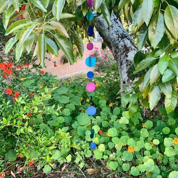 Long 38” Blue Purple Round Glass Mirror Door Hanging Garland Strand Window Decor - Picture 7 of 9